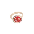 Adjustable gold ring with red enamel star and moon motif and colorful cubic zirconia - Star Moon Open Ring / Red