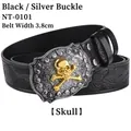 Detail of western leather belt with gold skull buckle and vintage embossed texture - Black Silver Buckle (Skull)