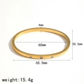 Detail view of gold stainless steel bangle with dimensions and weight measurements - Three-Stone Inlaid Style (TB7216)