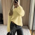 Maglione lavorato a maglia gialla a maniche lunghe da donna con vestibilità comoda - S / Giallo