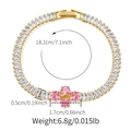 Bohemian gold bracelet with clear rectangular zircons and a pink gem cross detail - 18K Gold