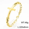 Pulsera para hombre de acero inoxidable dorado con cadena box y amuleto de cruz pulida - Dorado