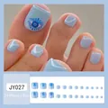 Uñas postizas para pies azul cielo con diseño de ojo turco, set de 24, estilo JY027 - JY027 Diseño De Ojo Turco Azul