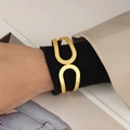 Double-layered geometric open bangle in 18K gold-plated stainless steel for women - Z083-Gold Bangle