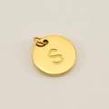 Polished golden stainless steel round pendant with engraved capital letter S - Letter S (XRS-1456) / Gold