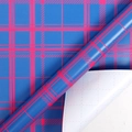 Self-adhesive blue and pink checkered gift wrapping paper with grid backing - Fluorescent Pink Grid