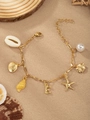 Golden ocean charm bracelet with starfish, seashells, pearls and letter E pendant - Letter E(E)