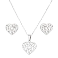 Polished silver heart-shaped hollow jewelry set with necklace and matching stud earrings - Steel Color Origami Heart