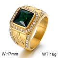 Gold Masonic ring for men featuring a square emerald-cut green stone and side engraving - Gold Green