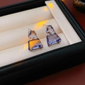 Dettaglio di orecchini di lusso con sfumatura viola e pietre rettangolari in scatola - Silver Earring Post - Viola