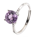 Elegant S925 sterling silver adjustable ring with round purple amethyst and small diamonds - Adjustable Minimalist Style (LR349)