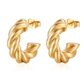 Polished 18K gold plated C-shaped twist earrings in stainless steel on white background - Gold