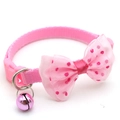 Pink pet collar with polka dot gauze bow and metal bell for cats and small dogs - Pink