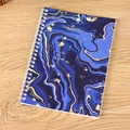 Navy blue marble fluid pattern A5 notebook with gold veins and white double coil binding - A5