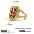 Golden stainless steel ring featuring a black rectangle face with a red heart and zircon - Black Background Red Heart Style (JDR0205001)