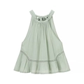 Mint green pleated halter top with sleeveless design and intricate lace hem detail - XS / Light Green