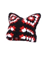 Detail der Häkelmütze mit Katzenohren und Granny-Square-Muster in Rot, Weiß und Schwarz - Einheitsgröße / Schwarz Rot