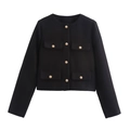 Detail of black tweed crop blazer with gold buttons and four flap pockets for women - XS / Black