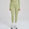 Pantalon de yoga vert avocat à taille haute croisée avec poches latérales - Vert Haricot