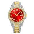 Luxury two-tone gold and silver men's watch with iced-out crystals and red sunburst dial - Two Tone Gold Red Dial