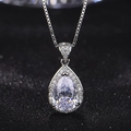 Silver-plated necklace featuring a large pear-cut water drop zircon with pave setting - White Diamond Xl-81 [comes With Box And Chain]