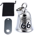 Silver Route 66 stainless steel motorcycle guardian bell with black velvet storage pouch - Steel Color Set (Bell + Pouch + Round Tag)