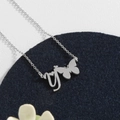 Silver stainless steel necklace with letter Y heart and butterfly on blue velvet - Silver Y