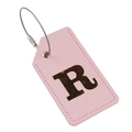 Pink PU leather luggage tag featuring a decorative gold initial R with a steel wire cable - Letter R