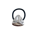 Elastico per capelli nero minimalista con ornamento in lega irregolare argento lucido - Onda 3D irregolare / Triangolo d'argento