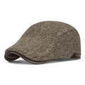 Bruine wollen tweed pet met donkerbruine lederen details en warme fleece voering heren - Verstelbaar / Khaki