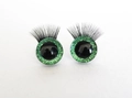 3D craft doll eyes with sparkling green glitter iris and long black eyelashes detail - 25mm / Green
