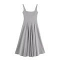 Classic black and white checkered plaid midi dress with adjustable straps and A-line skirt - XS / Black & White Check