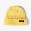 Bright yellow knit beanie with black MTEESX patch logo in a classic ribbed style - One Size / Yellow