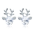 Silver reindeer stud earrings with clear crystal face and light blue rhinestone accents - A138-26 White Crystal Reindeer