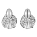 Minimalist silver bow-shaped shell texture earrings in polished stainless steel - Pleated Fan / Steel Color (1162)