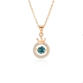 Rose gold crown necklace featuring a sparkling blue main stone and white zircon stones - Green Moissanite / Rose Gold