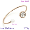 Bracelet jonc ouvert en acier inoxydable rose doré avec perle et cristal brillant - Style Cristal Clair Or Rose (KB123064-K)