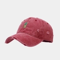Gorra de béisbol roja lavada vintage con bordado de piña y detalles desgastados - Ajustable / Burdeos
