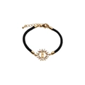 Detail of adjustable black woven bracelet with gold sunburst Virgin Mary pendant and zircons - CB00277 Sunflower Virgin Mary + Black Rope