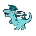 Blue dinosaur enamel pin with graduation cap and books, unique metal badge for backpacks - Student T-Rex-Light Blue Graduation
