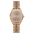 Classic rose gold ladies quartz watch with fluted bezel and elegant metal link bracelet - Rose Gold Case Grey Dial
