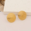 Macro detail of gold textured round stud earrings with hammer-effect finish on stone base - Fish Scale Hammered Round (Gold 2)