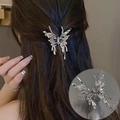 Silver liquid metal butterfly hair claw clip for women's stylish half-up hairstyles - Spreading Wings Butterfly / Silver
