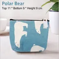 Linen canvas polar bear coin pouch in blue with top zipper and 11x9x9cm dimensions - Lake Blue Polar Bear