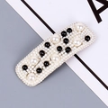 Pasador rectangular con perlas blancas y negras sobre base de metal - Estilo 19 Blanco y Negro [Cuadrado]