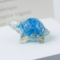 Handcrafted blue turtle crystal figurine with gold foil flakes for home desktop decor - 58 Blue Glass + Gold Foil