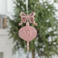 Pink glitter Christmas ornament with bow for tree decoration 14.5x7cm hanging pendant - Pink Irregular Shape