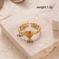 French vintage style gold heart chain ring in stainless steel for women fashion - Gold Heart Chain Ring (MN427-Gold)