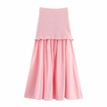 Detail of pink knitted dress with elastic high waist and pleated tiered hemline design - Pink Skirt / S