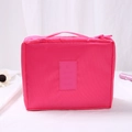 Pink large capacity travel makeup bag with durable nylon handle and zipper closure - Rose Red